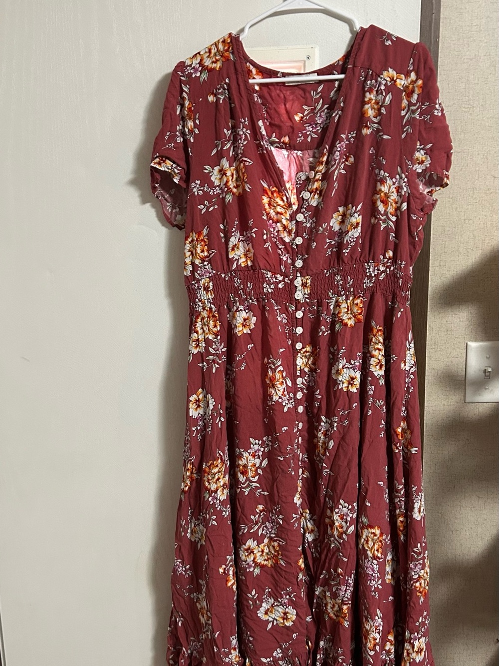 Floral Button-Front Maxi Dress in Burgundy